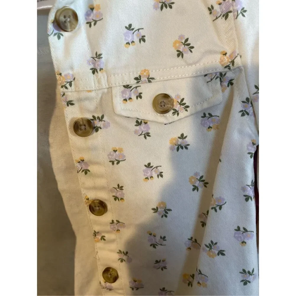 Little less girls, floral print ivory denim jacket, size 6